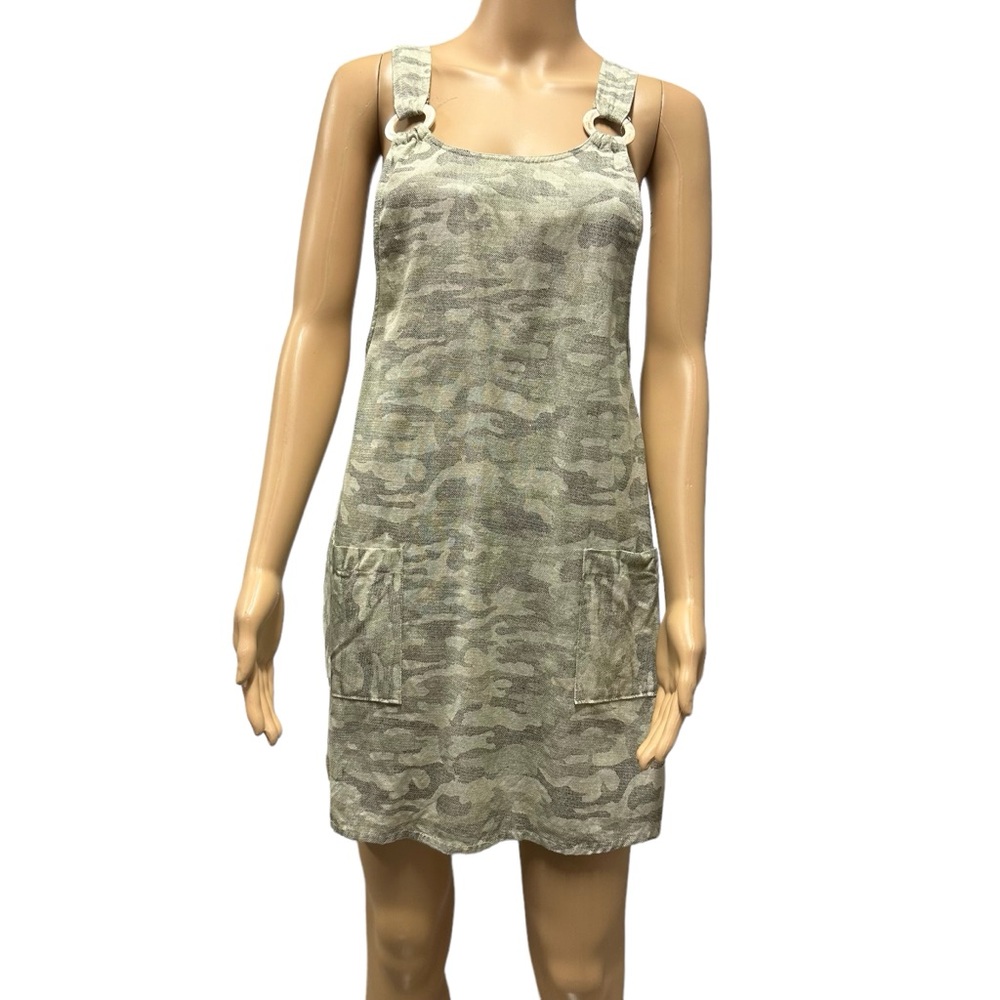 Full Circle Trends with Love Green Camo Overall Pocket Lightweight Mini Dress M